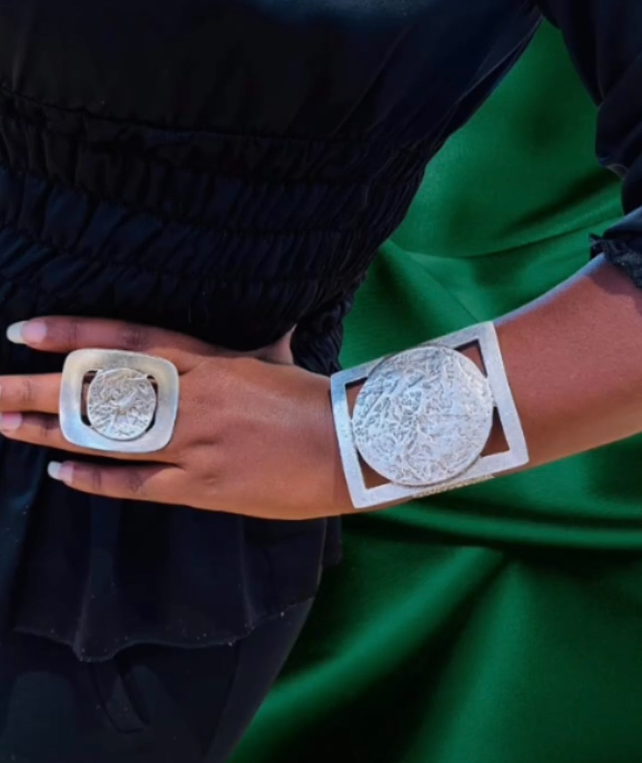 African style square and circle together, calf bracelet and ring