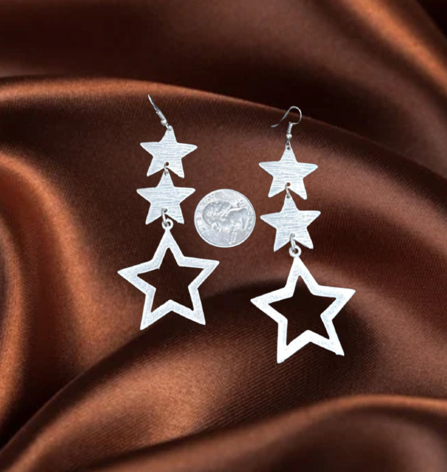 Triple Star Cascade Silver plated Drop Earrings