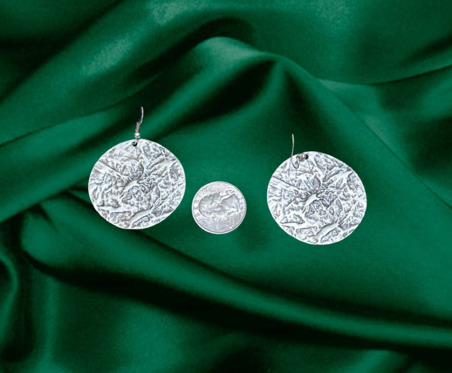 Hammered Textured Silver Disc Drop Earrings
