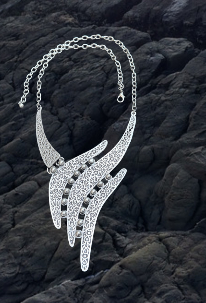 Filigree Statement Bib Necklace with Beaded Accents