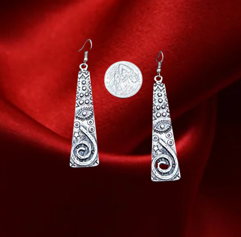 Tribal Engraved Silver Dangle Earrings