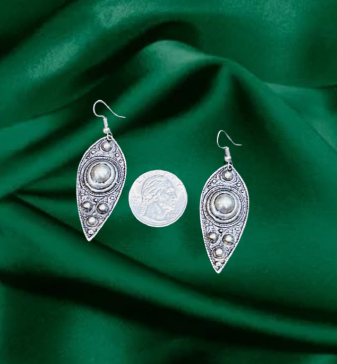 Marquise Tribal Shield Dangle Earrings with Raised Dome Accents