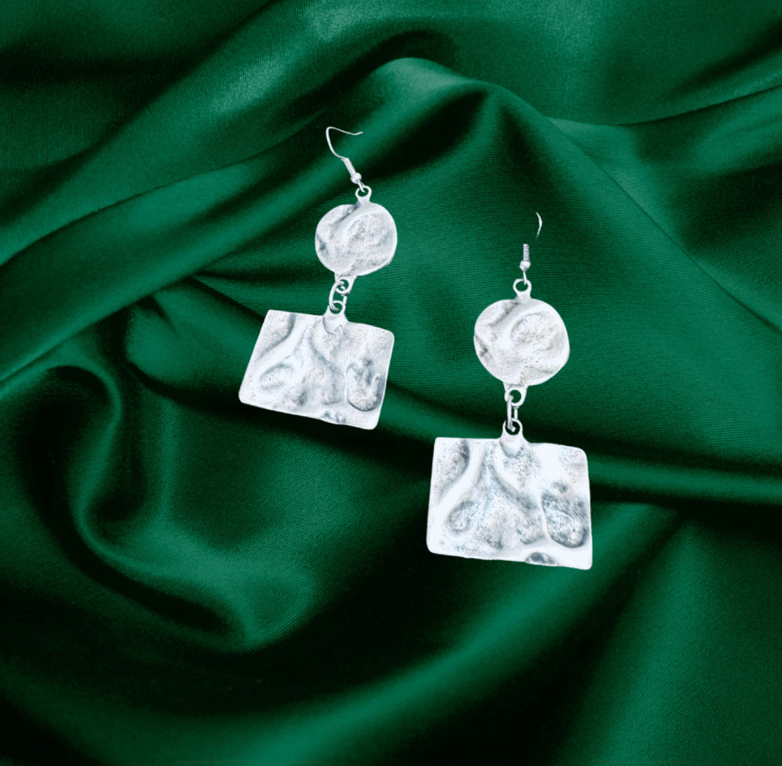 Hammered square and circle earring