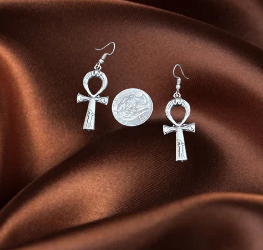 Egyptian Ankh Dangle Earrings – Ancient Symbol of Life Hook Earrings