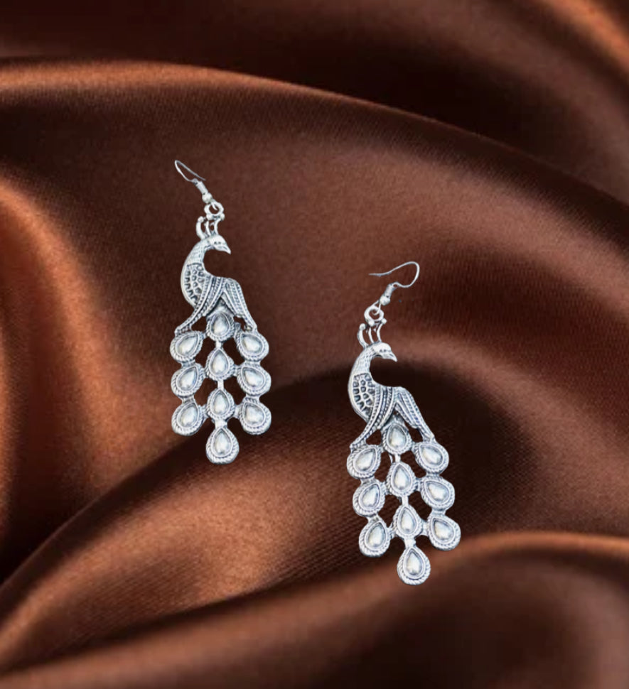 Peacock Drop Earrings with Teardrop Dangles