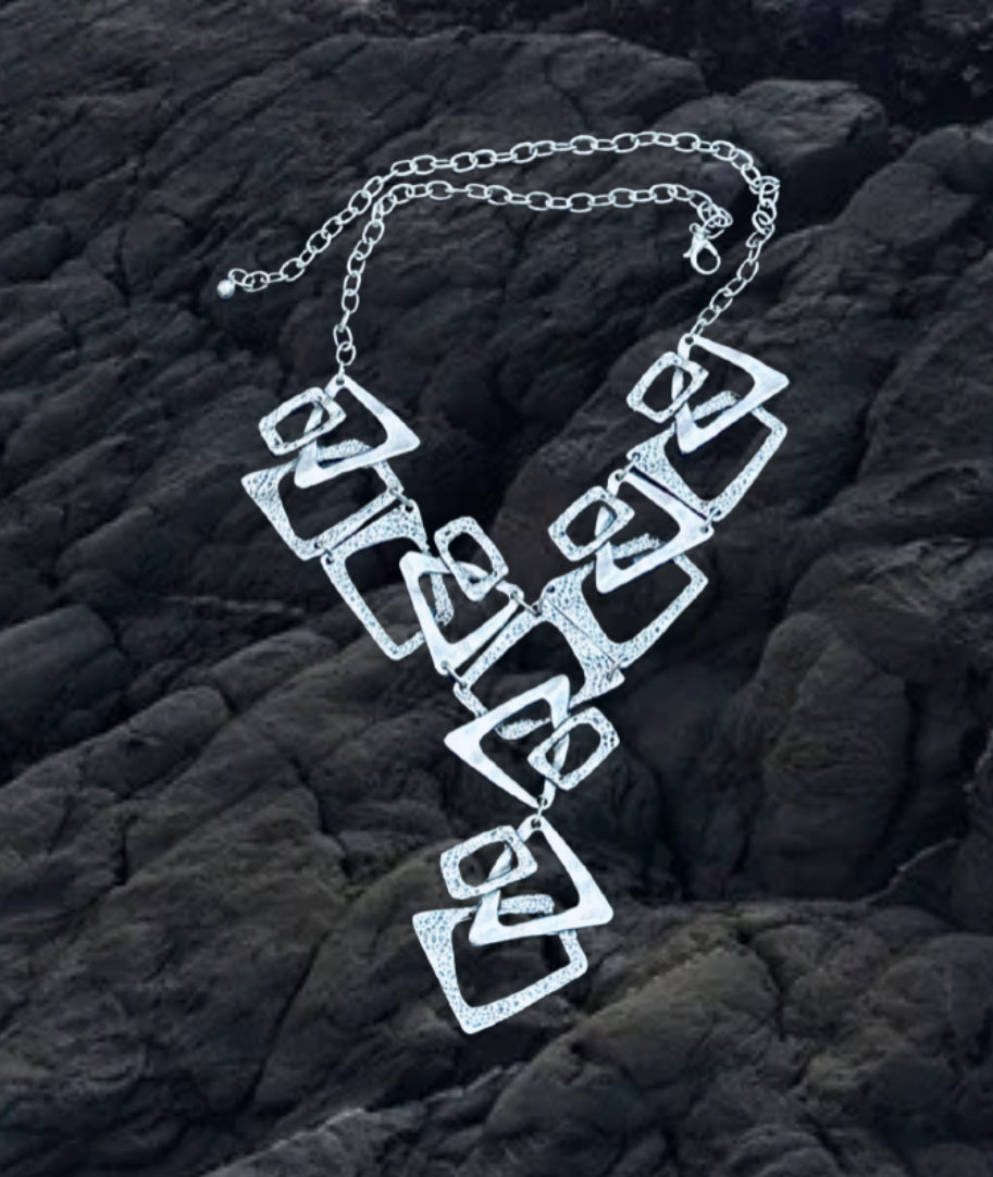 Modern Geometric Silver plated Statement Necklace