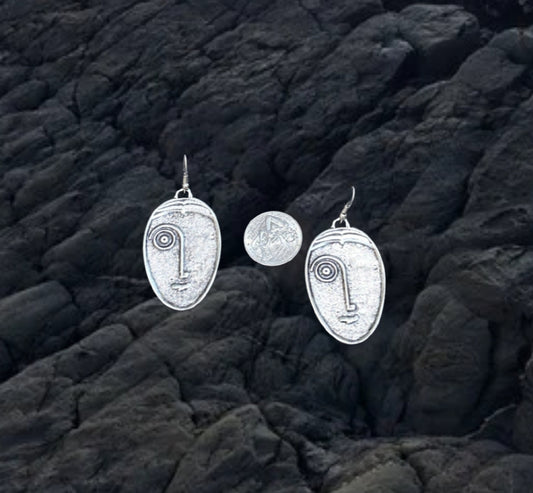 Abstract Tribal Face Silver plated Drop Earrings