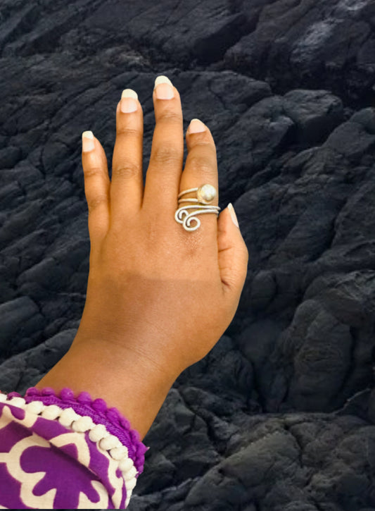 Swirl Adjustable Pearl Statement Ring