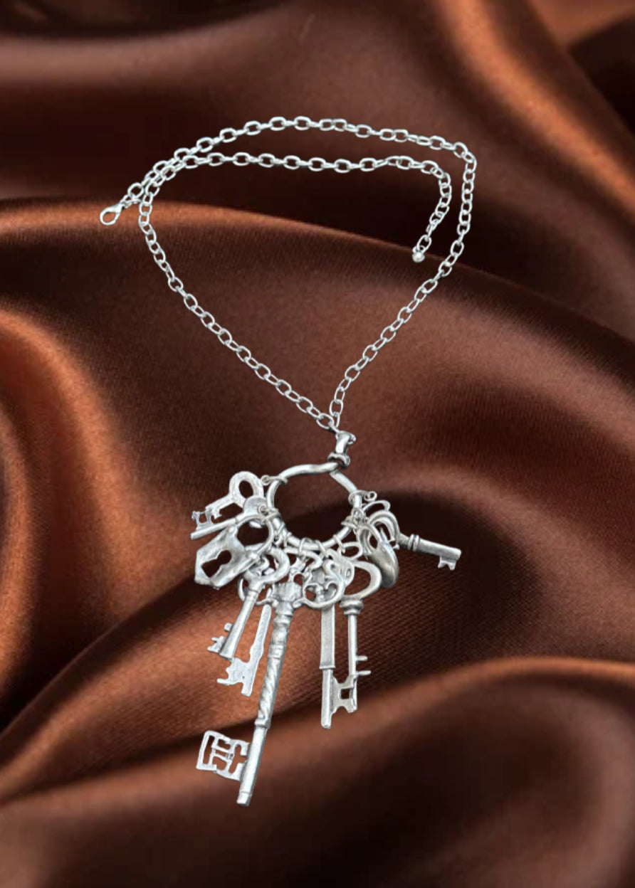 Vintage Skeleton Key Charm Statement Necklace