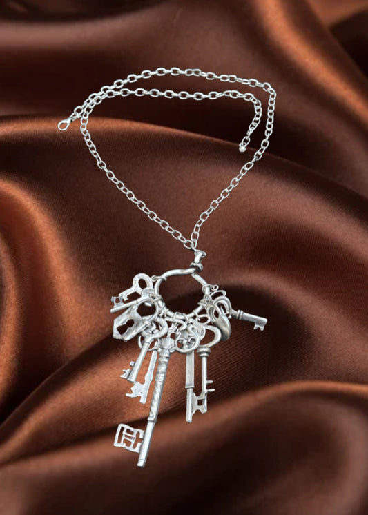 Vintage Skeleton Key Charm Statement Necklace
