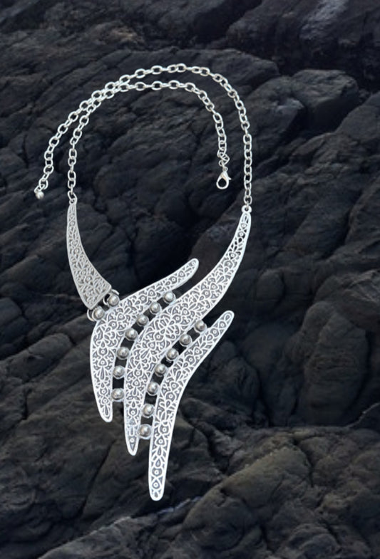 Filigree Statement Bib Necklace with Beaded Accents