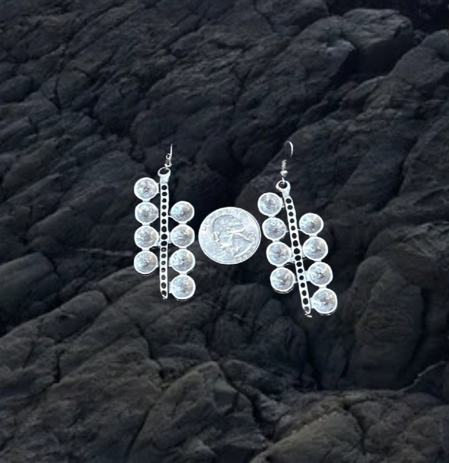 Textured Silver plated Disc Cluster Dangle Earrings