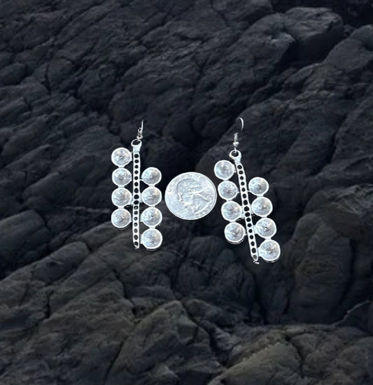 Textured Silver plated Disc Cluster Dangle Earrings