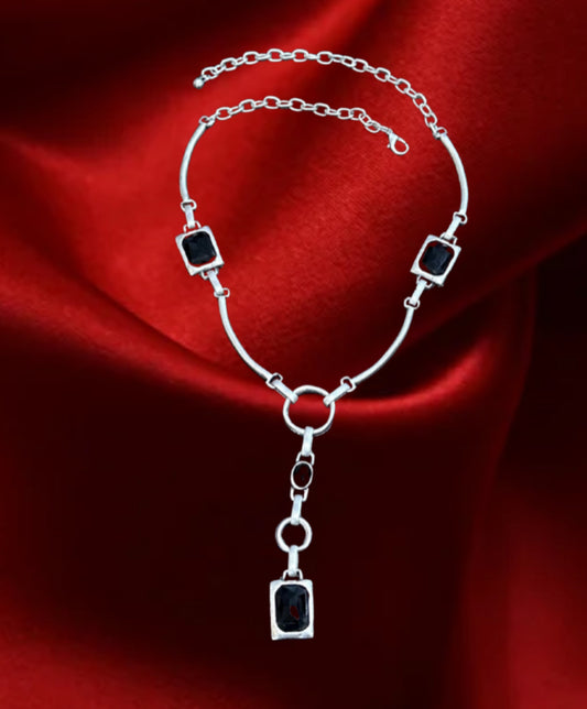 Silver Black Drop Statement Necklace