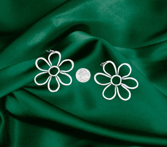 Floral Openwork Silver Drop Earrings